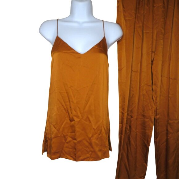 Vintage 80s Counterparts Womens Copper Satin Camisole & Pleated Pants Set Small - Picture 3 of 12